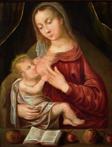 La Vierge du Lait - Maître italien du XVIIe siècle - Tableaux et dessins Style Louis XIII